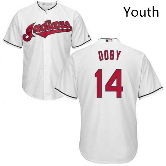 Youth Majestic Cleveland Indians 14 Larry Doby Authentic White Home Cool Base MLB Jersey